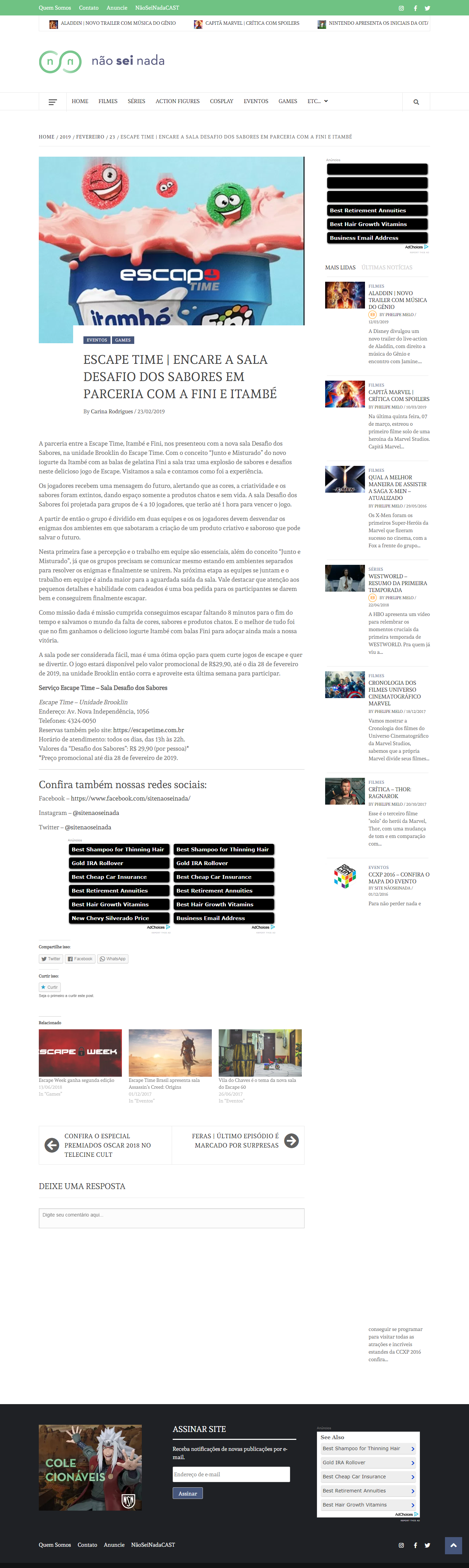 Sala 'Desafio Dos Sabores' tem valor promocional no Escape Time até dia 28 de fevereiro