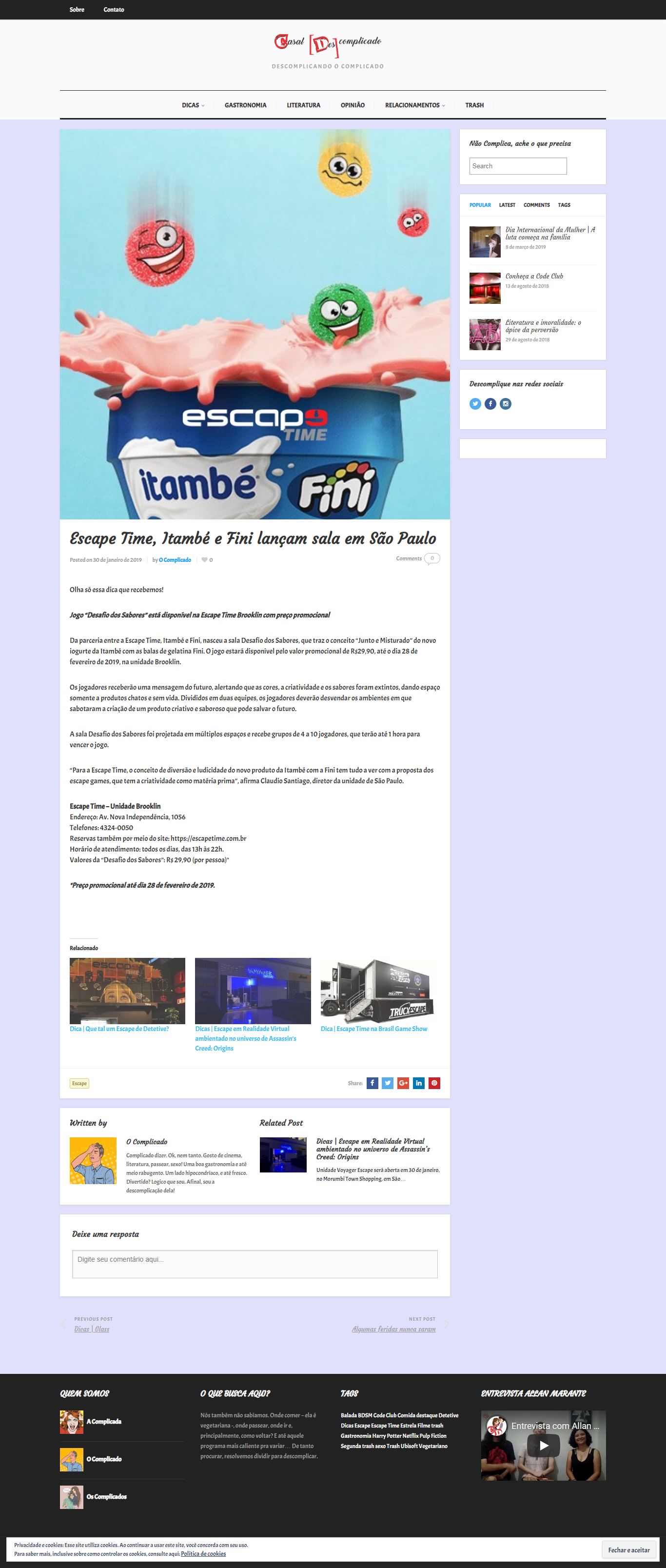 Escape Time, Itambé e Fini lançam sala em São Paulo